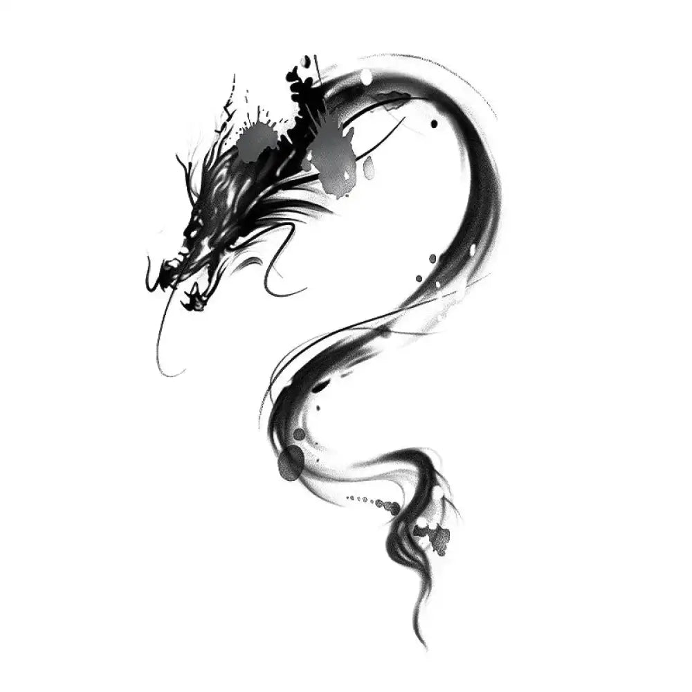 Black ink wash style dragon illustration suitable for Ink Dragon tattoo sticker and small tattoo designs