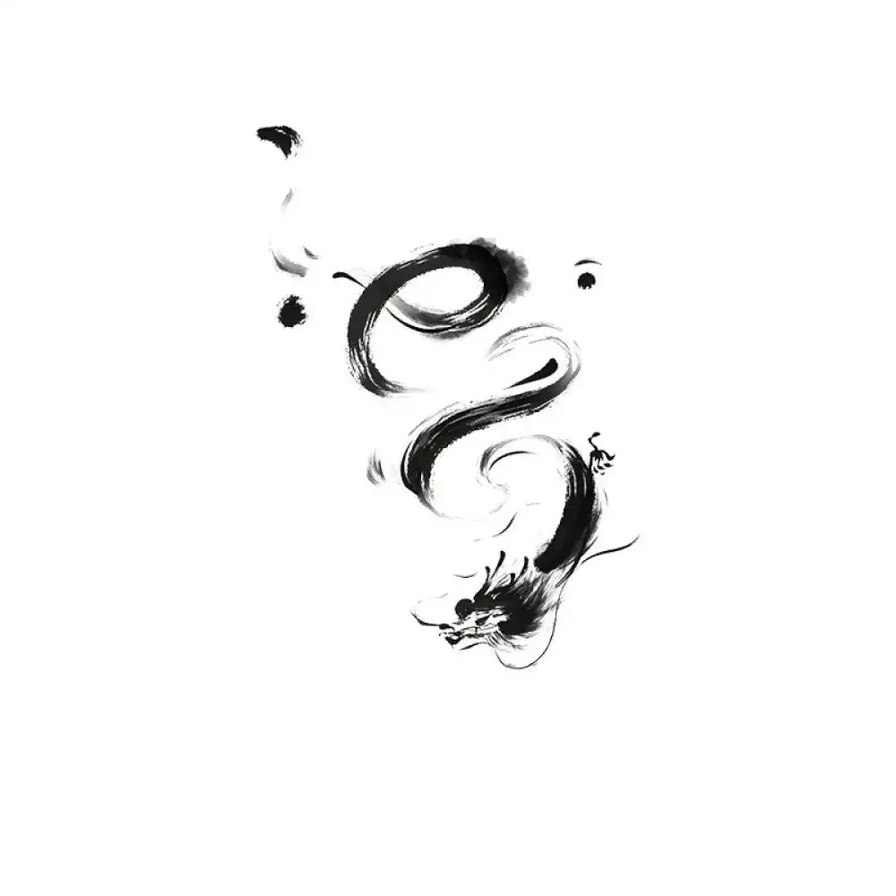 Expressive ink wash Sumi-e Dragon Flow tattoo sticker of a coiled dragon for small tattoos
