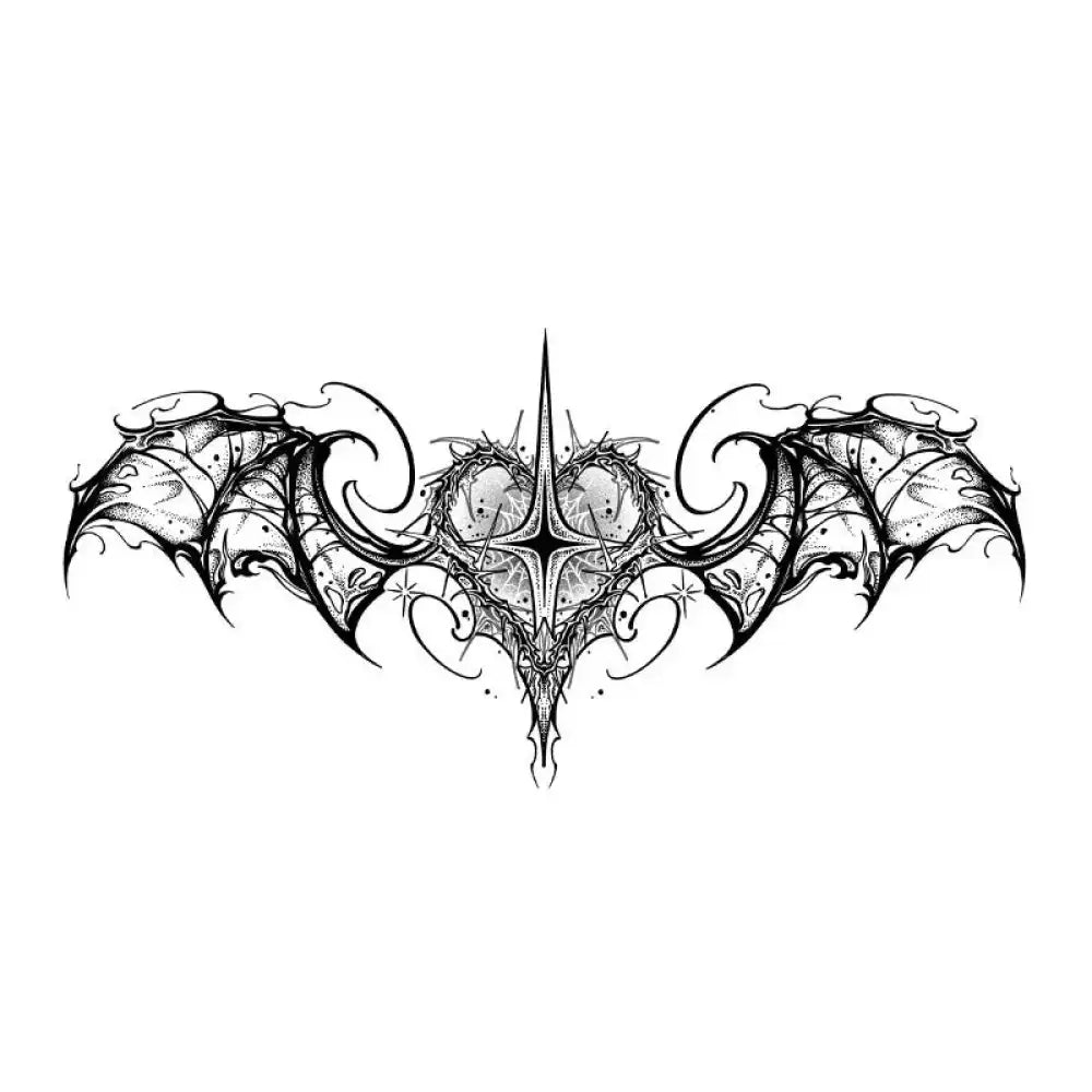Ornate black and white gothic winged heart and cross tattoo design for Gothic Winged Heart product