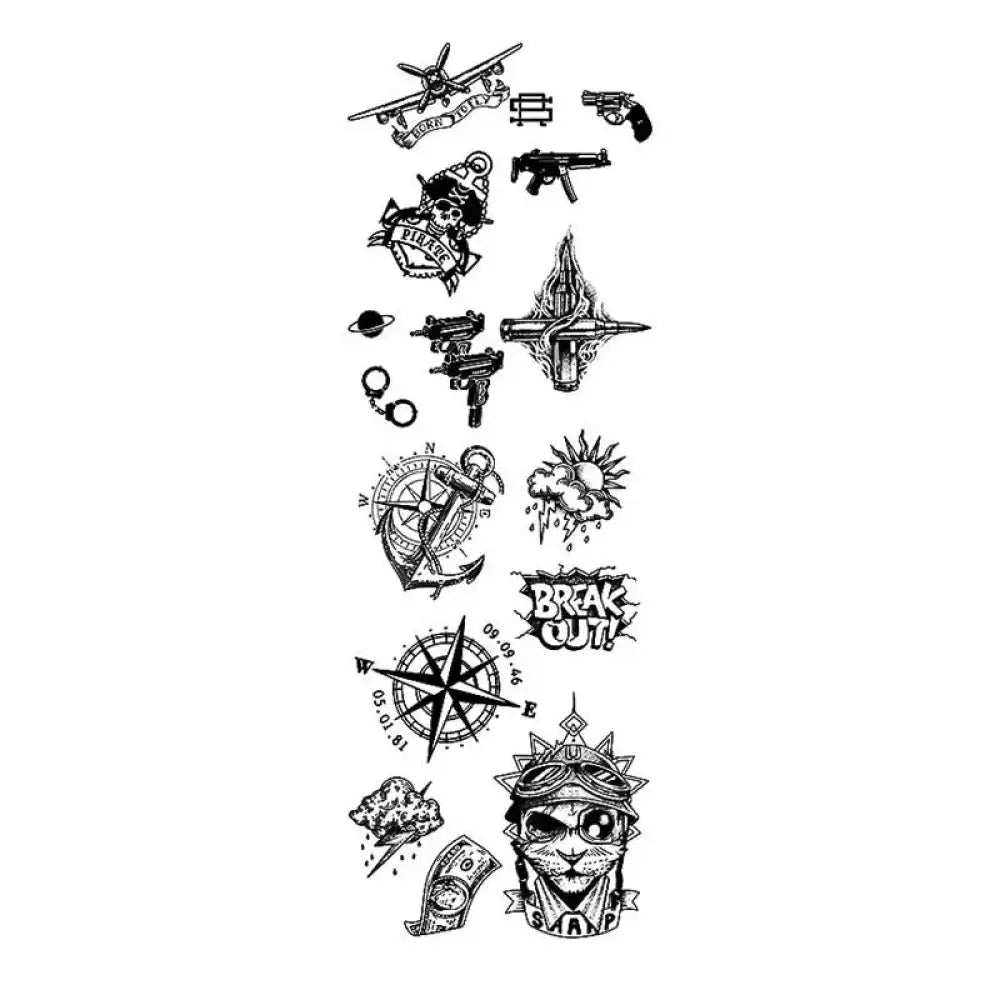 Sheet of black and white small tattoo stickers from Hardcore Life