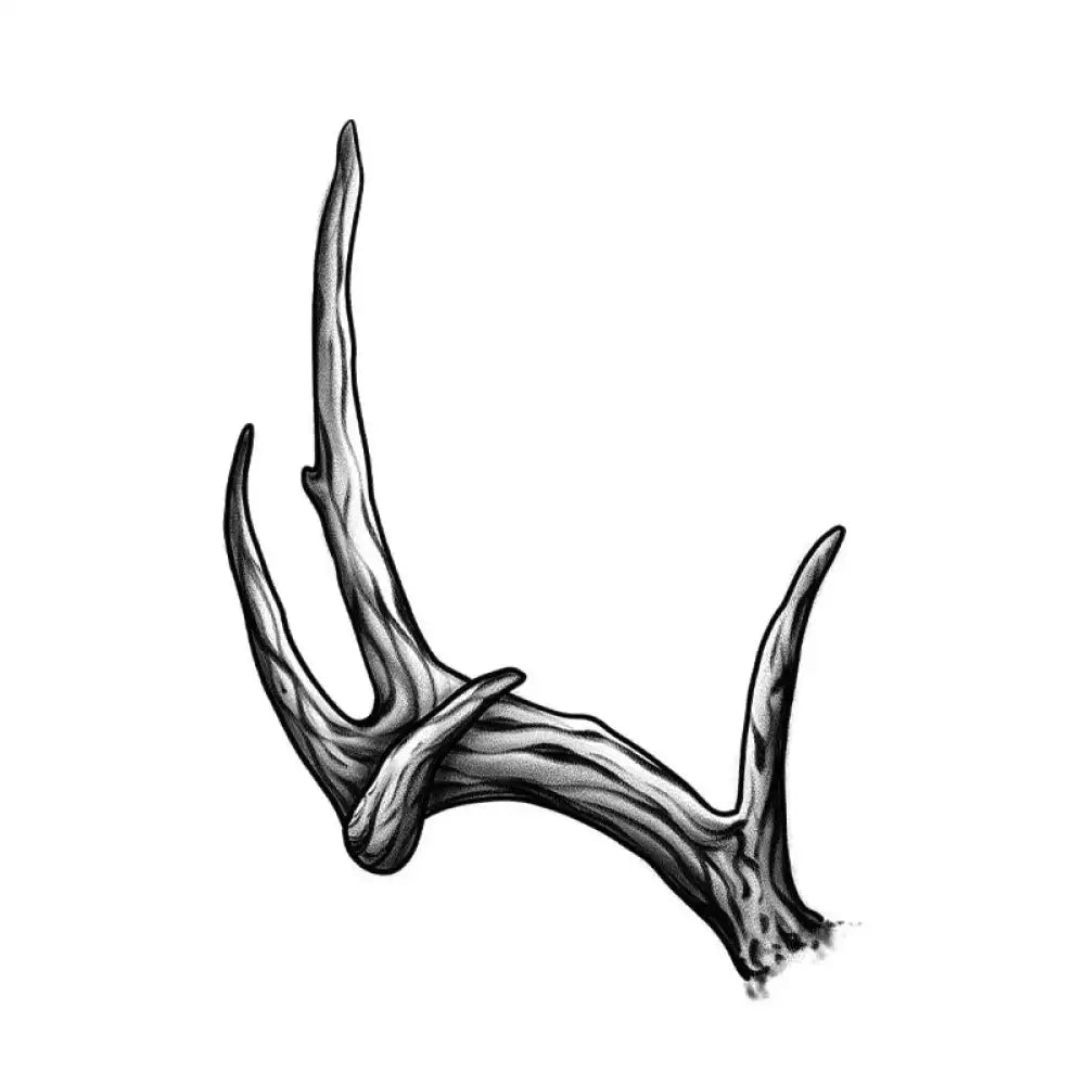 Dark textured Left Antler tattoo sticker featuring a gnarled deer antler with multiple tines