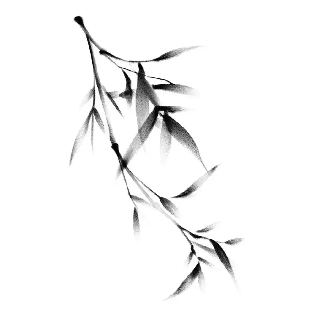 Minimalist ink painting of bamboo branches with leaves for Whispering Bamboo tattoo sticker