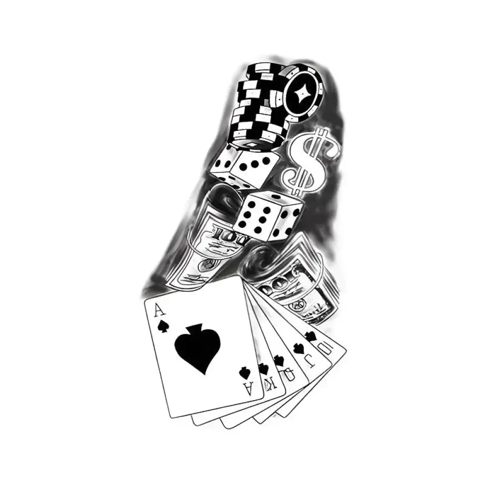 Royal Flush gambling items collection featuring a tattoo sticker small tattoo design