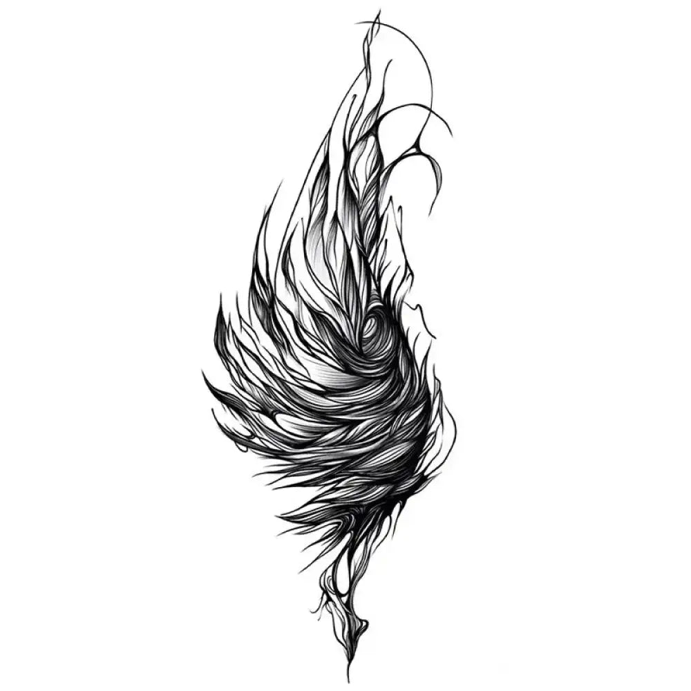 Abstract black and white Phoenix Wing tattoo sticker with flowing feather-like lines