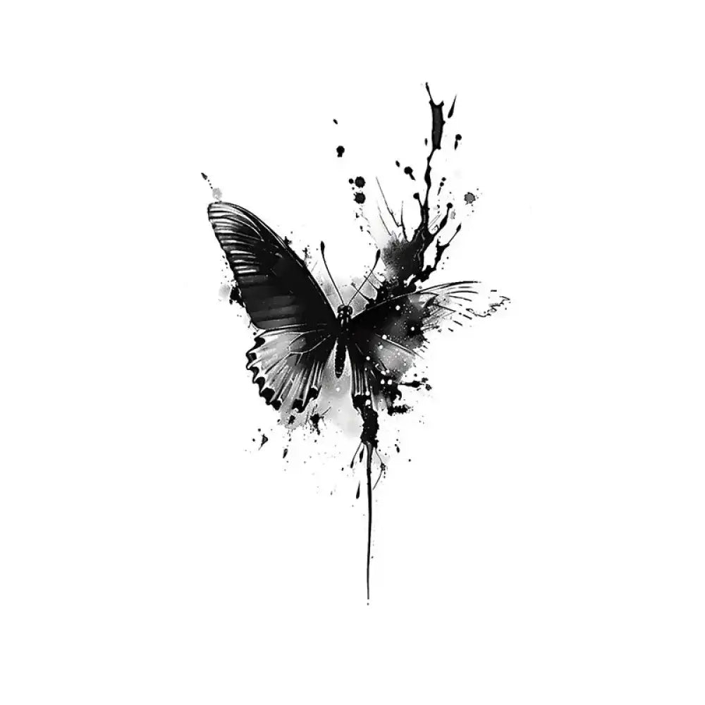 Black and white ink burst butterfly tattoo design
