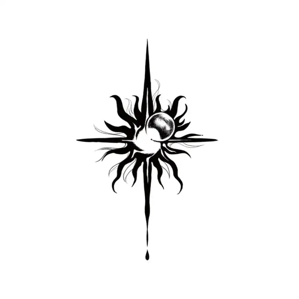 Black and white sun and moon tattoo sticker with dripping point from Solar Flares collection