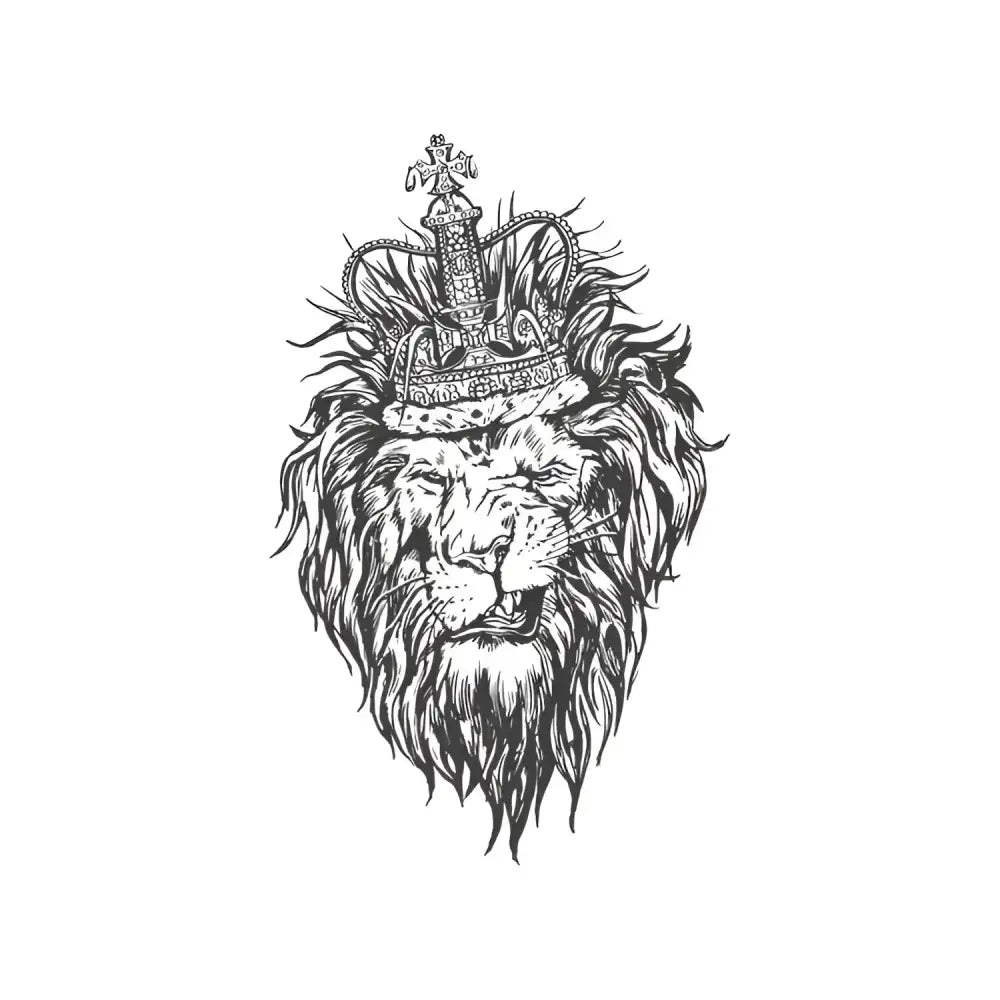 Regal Lion King tattoo sticker with crowned lion head
