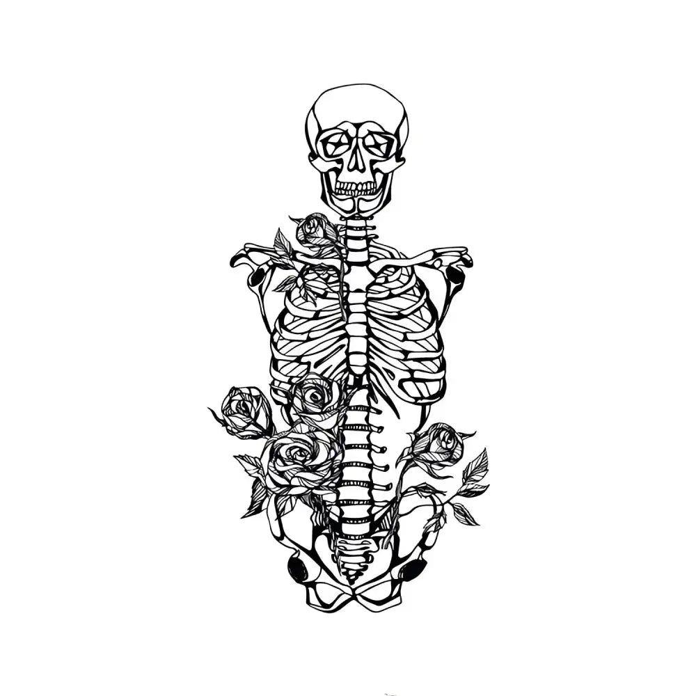 Black and white skeleton with roses tattoo sticker design