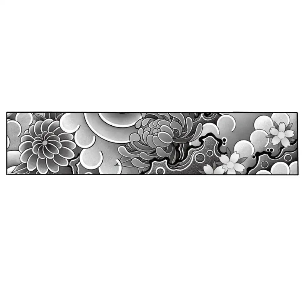 Grayscale Kiku & Sakura tattoo sticker with chrysanthemums and cherry blossoms