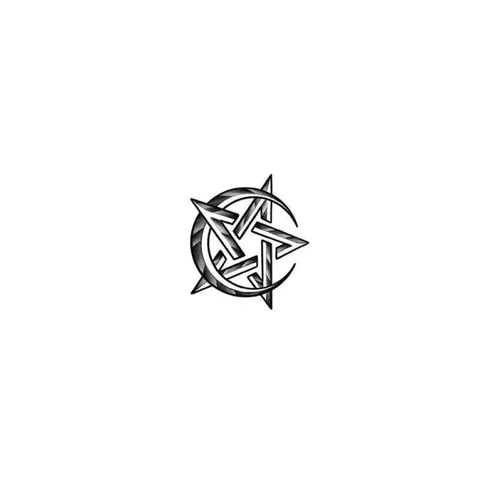 Moon and Pentagram black white crescent interwoven pentagram tattoo sticker