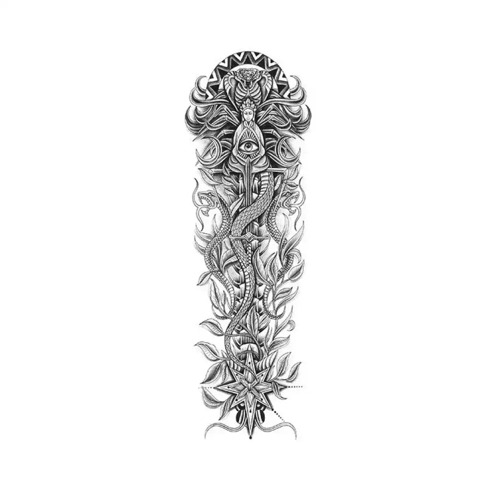 Snake Goddess intricate black and white tattoo sticker design