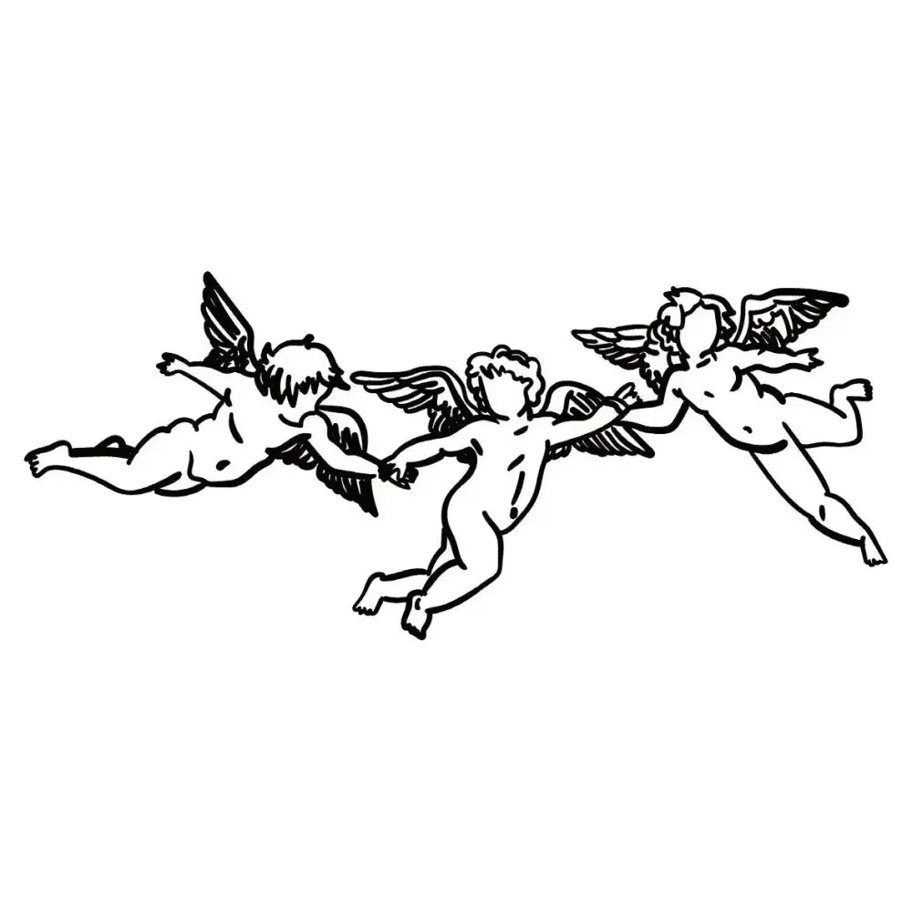Three Angels Cherubs Holding Hands Outline Tattoo Sticker