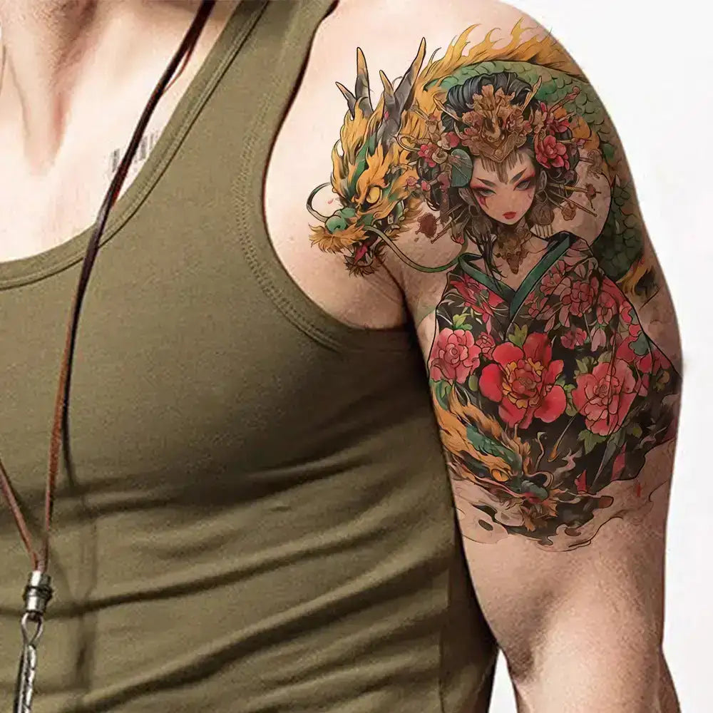 Floral dragon tattoo design on arm showcasing detailed tattoo sticker and small tattoo options