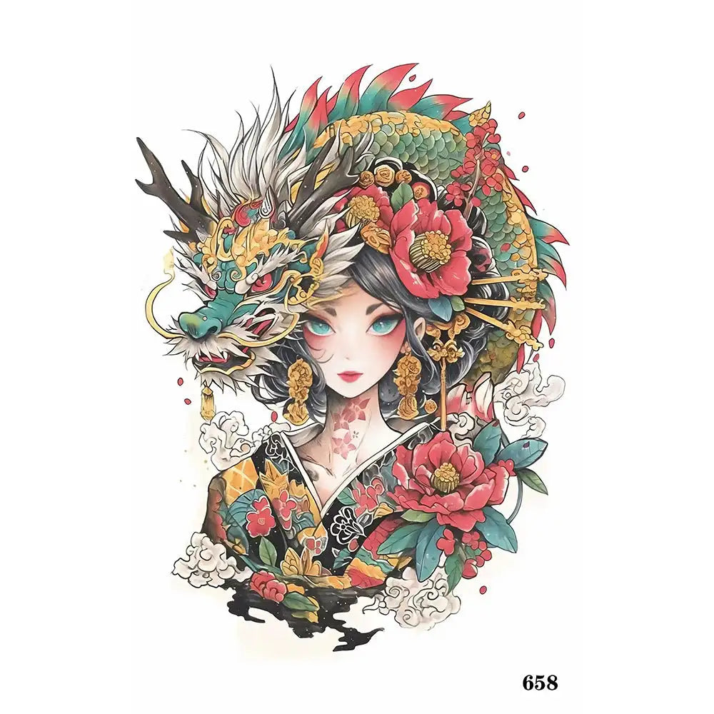 Dragon Empress kimono jacket with vibrant colors and intricate floral patterns