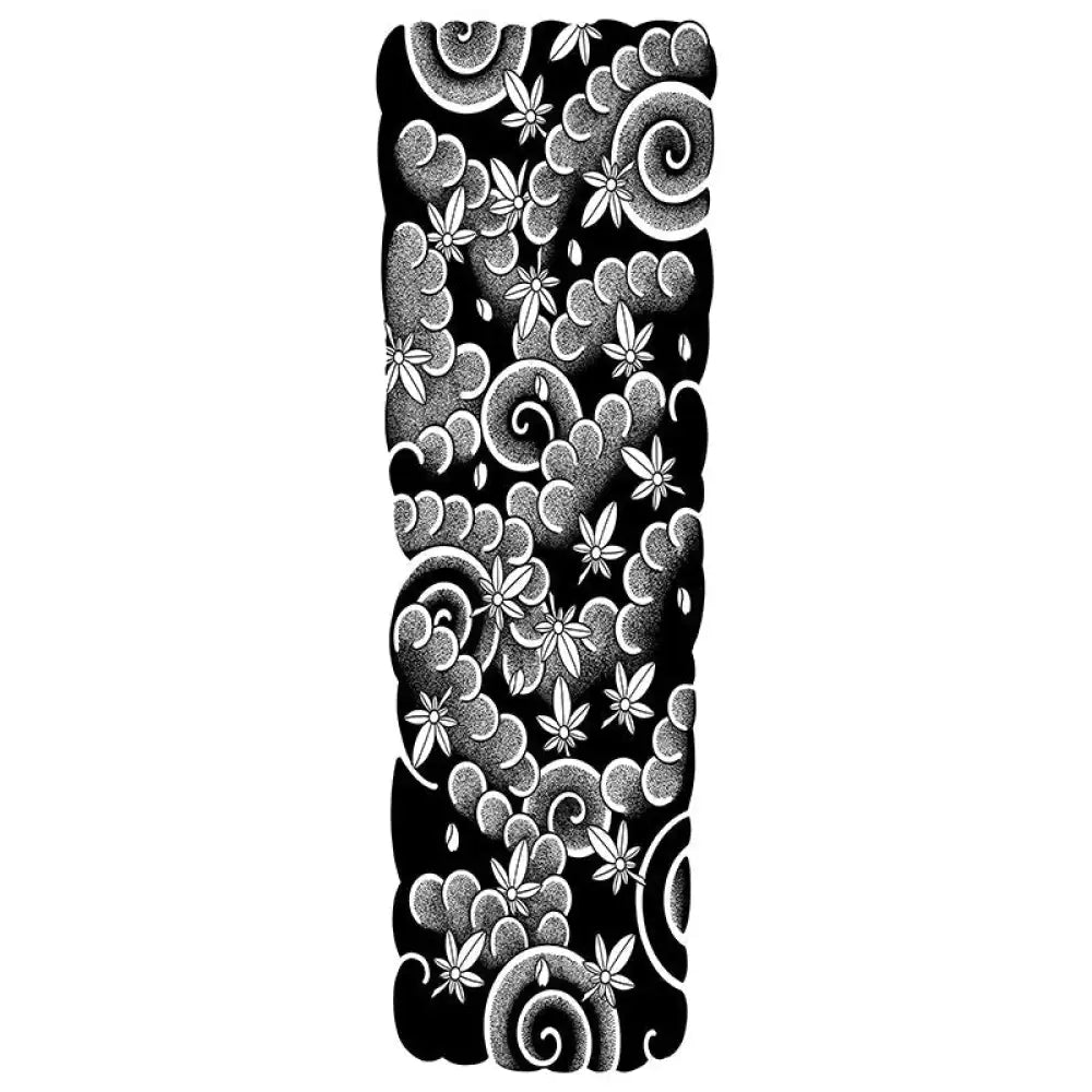 Monochrome Sakura Wind Scrolls tattoo sleeve with clouds and flowers