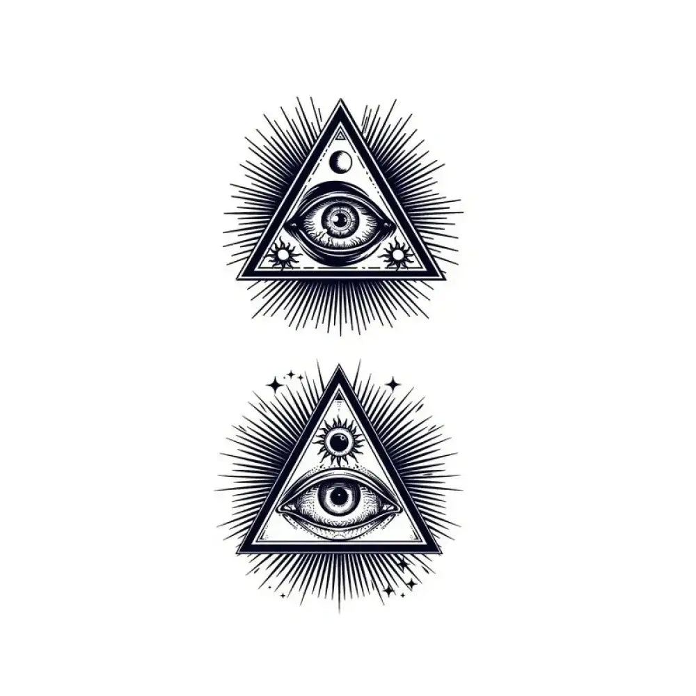 All-Seeing Eye 1 tattoo sticker featuring black and white Eye of Providence designs