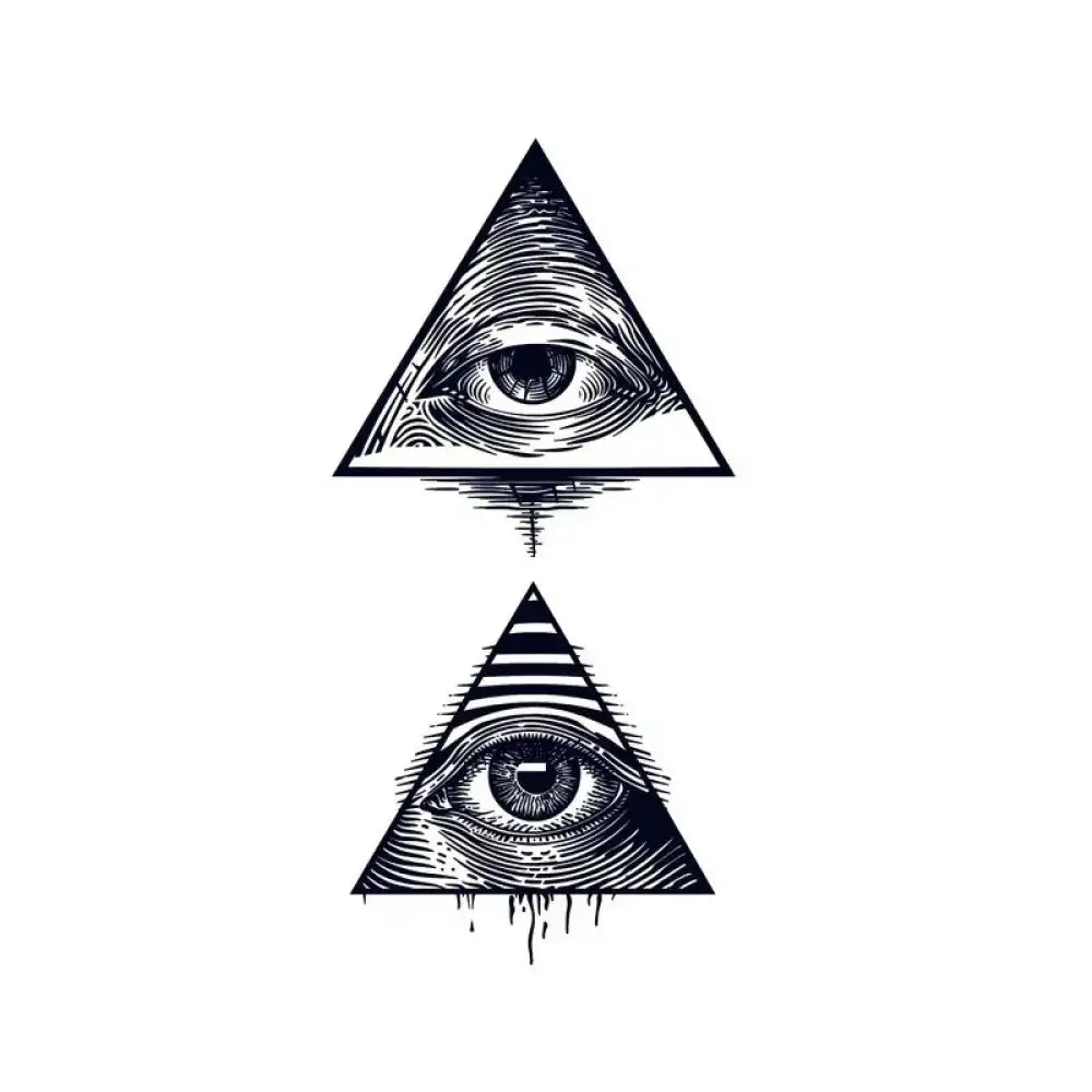 Black and white Eye of Providence tattoo sticker with triangle designs for small tattoos
