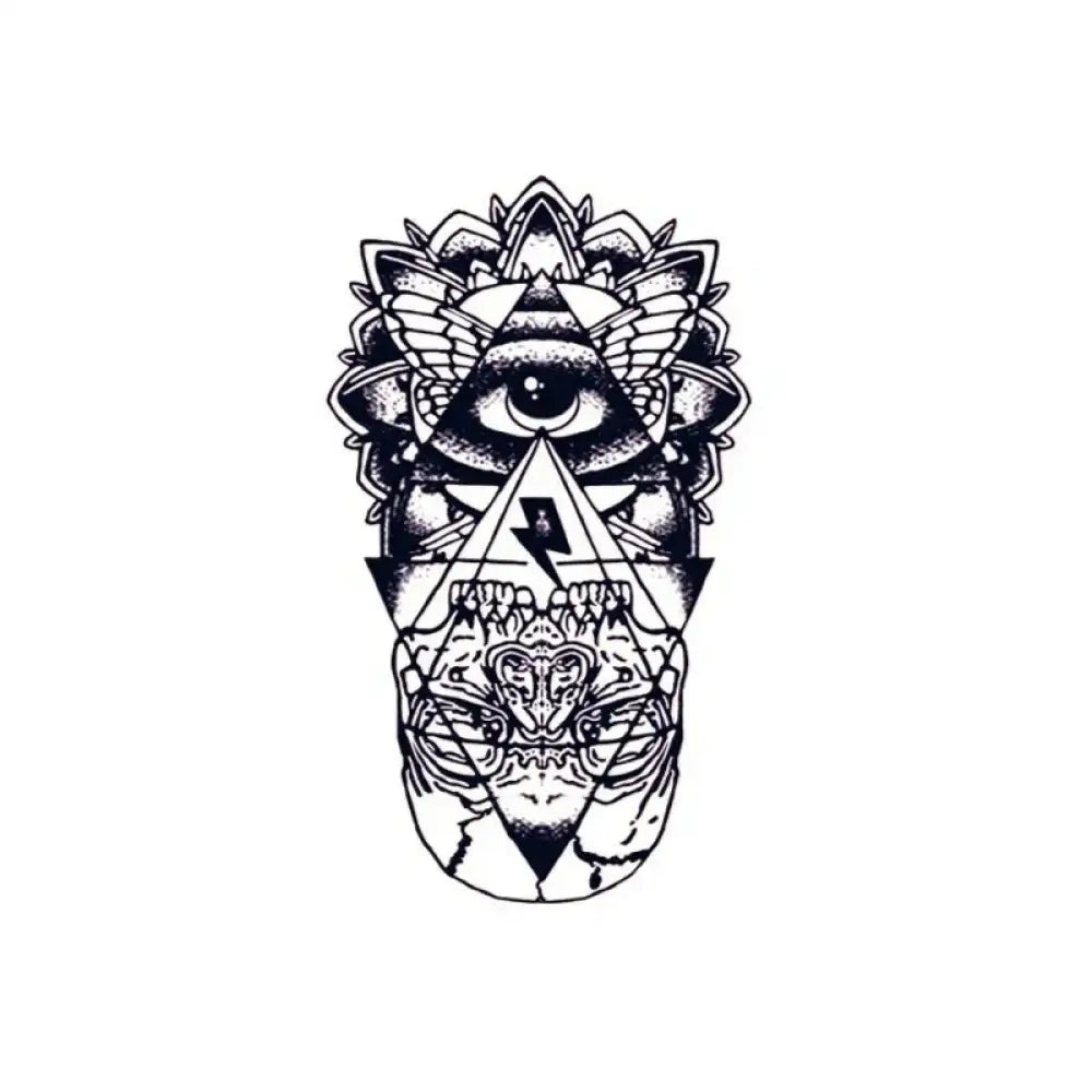 Black and white inverted skull tattoo sticker with all-seeing eye mandala