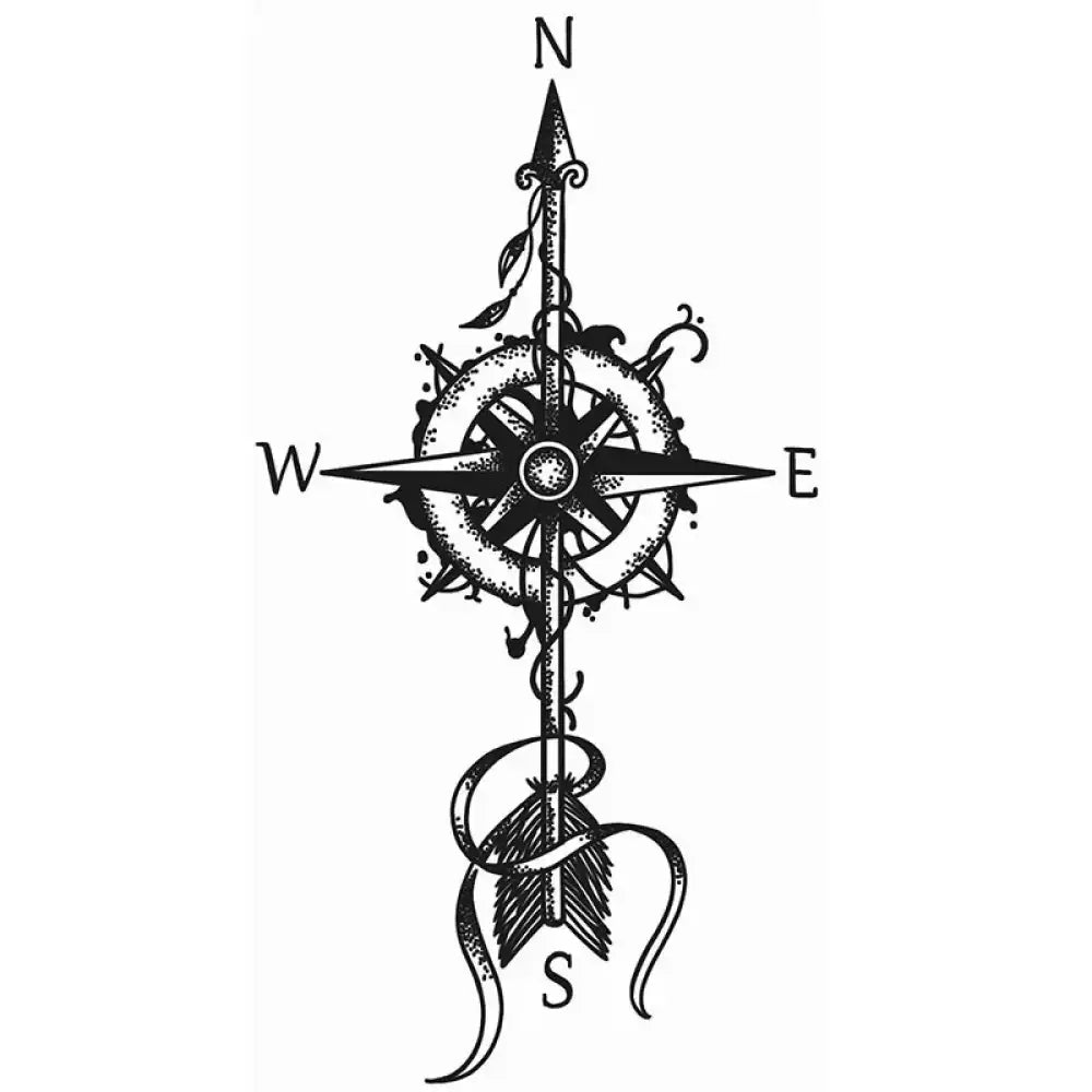 Intricate arrow compass rose with vines, small tattoo sticker design