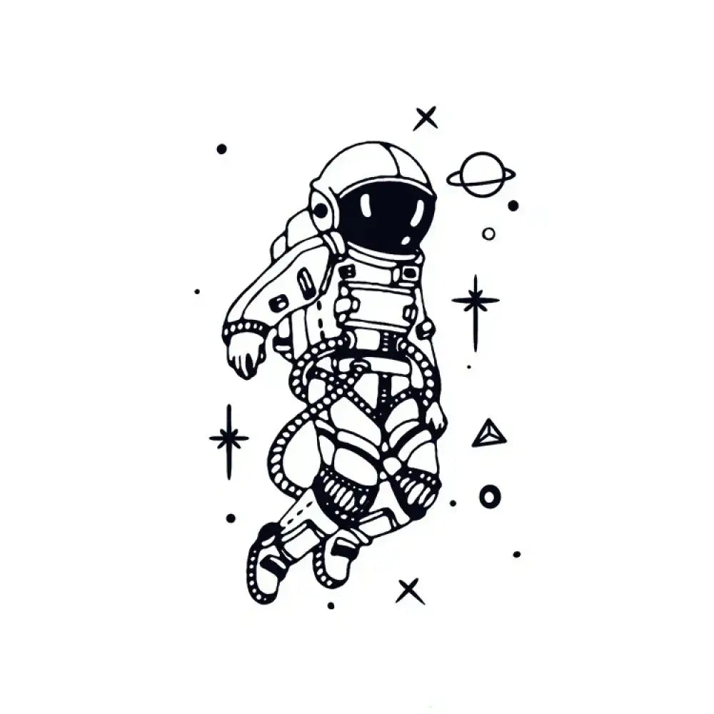 Line art astronaut floating in space tattoo sticker design