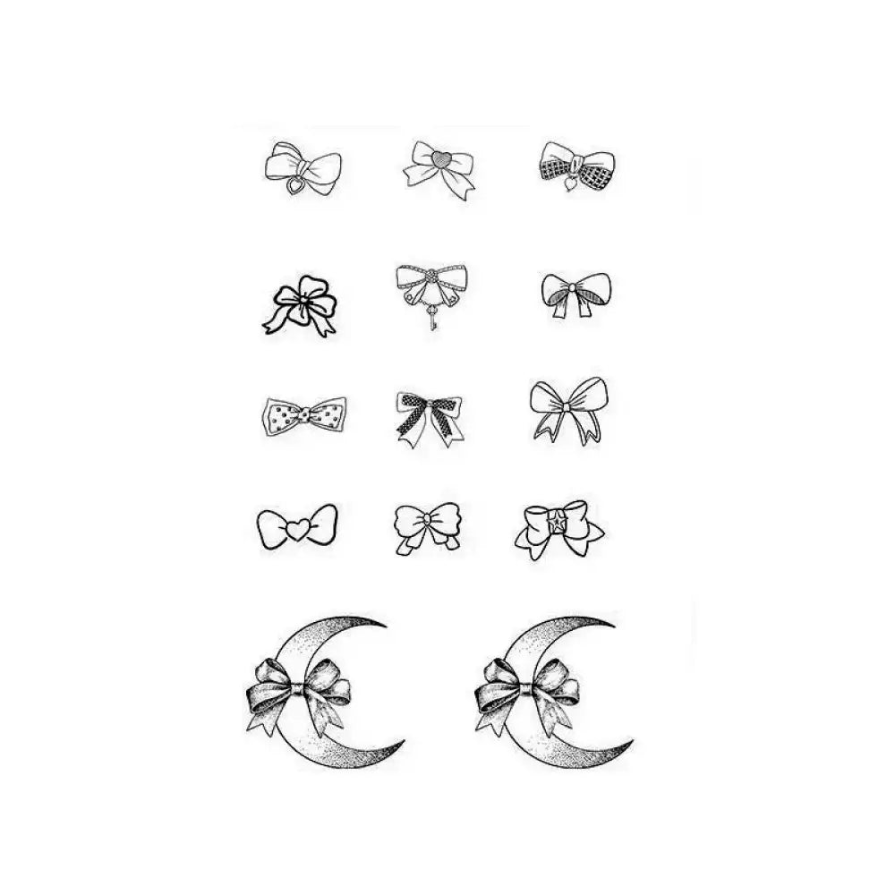 Hand-drawn bow tattoo designs with moon motifs from the Bow Tattoo Set
