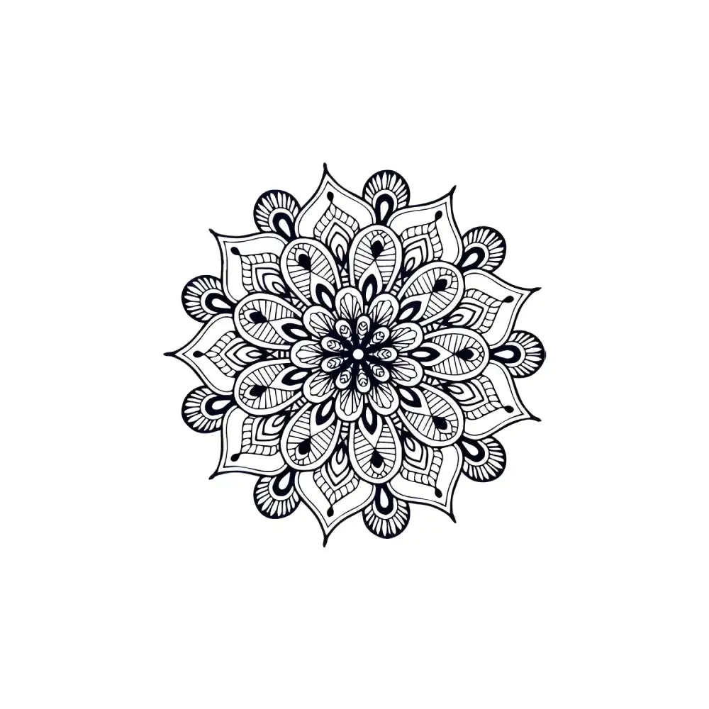 Detailed black and white Brahma Flower mandala for small tattoo sticker