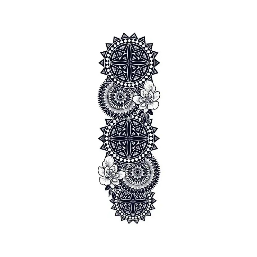 Brahma Flowers 2: intricate black and white mandala tattoo sticker with floral accents