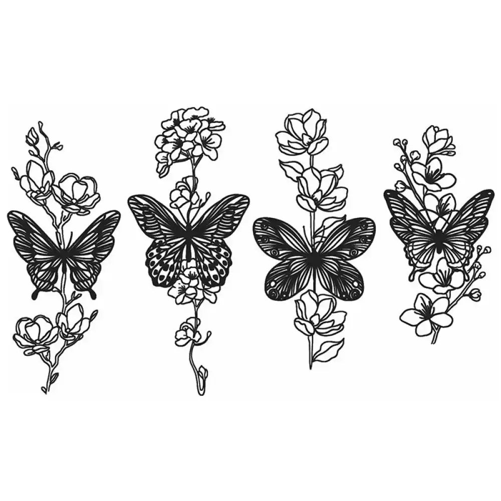 Four black-and-white butterfly and floral outline designs in Butterflies Bundle 2