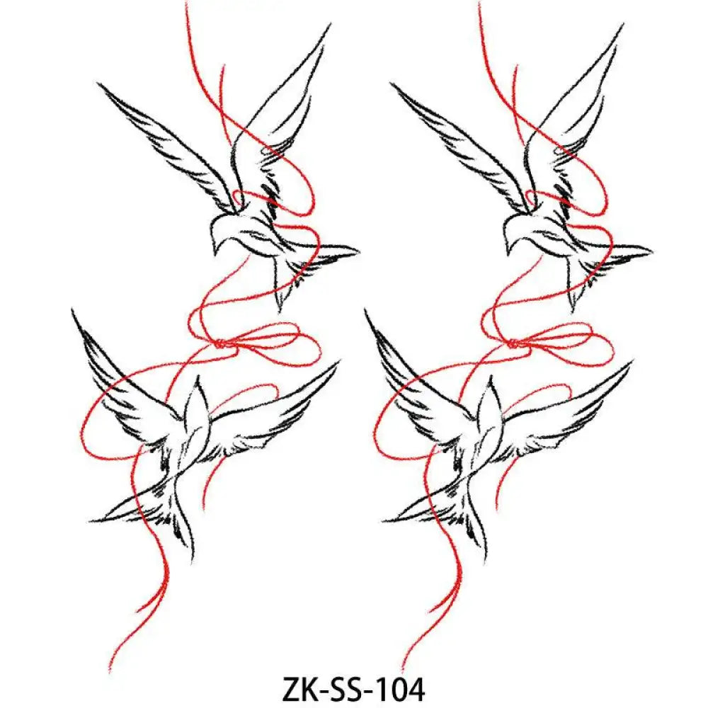 Celadon Floral tattoo sticker sheet with four black and red swallow small tattoos