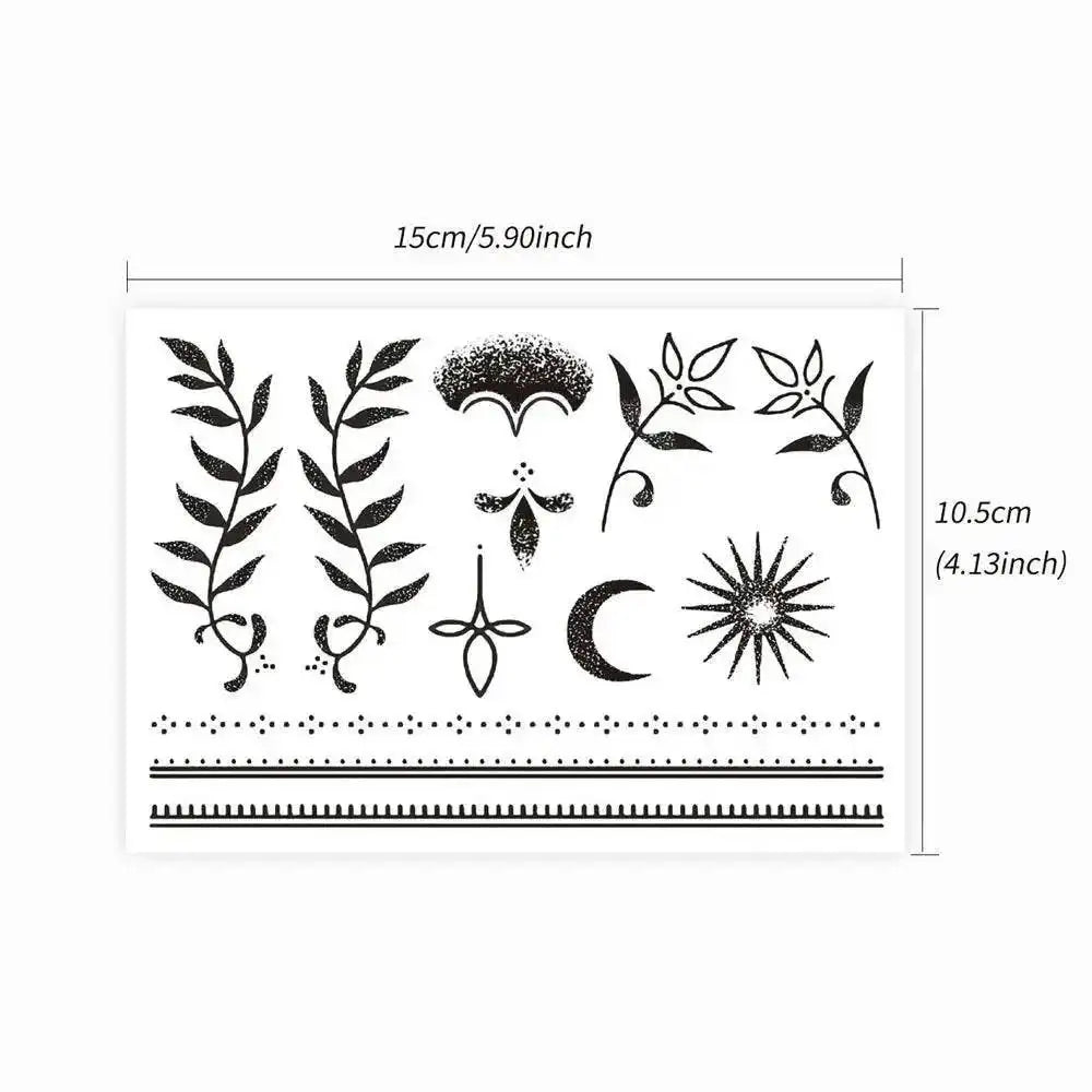 Black botanical and celestial tattoo sticker sheet for temporary tattoos Moon’s Kiss 4*5cm
