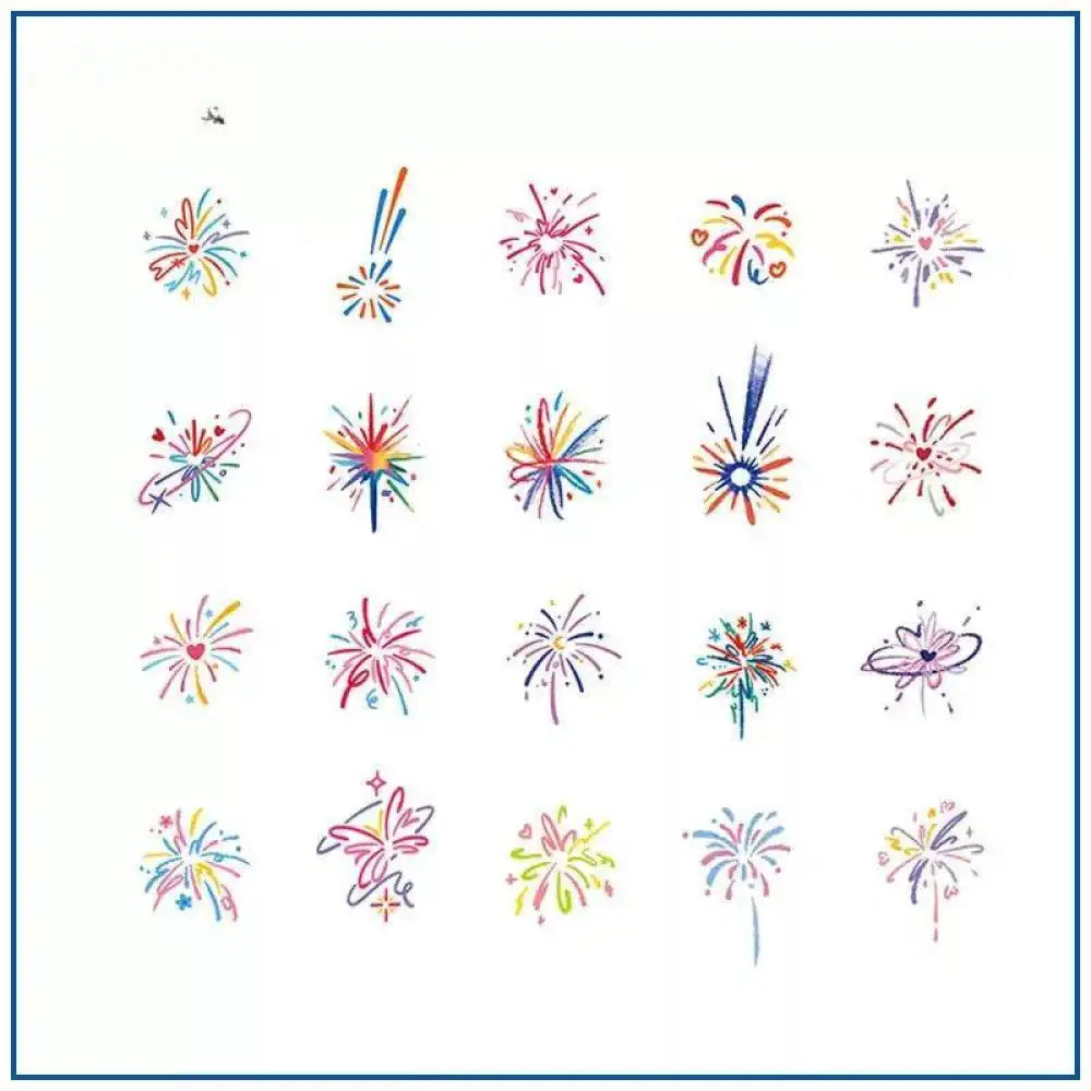 Small multi-colored fireworks tattoo sticker designs, 1x1cm temporary watercolor effect
