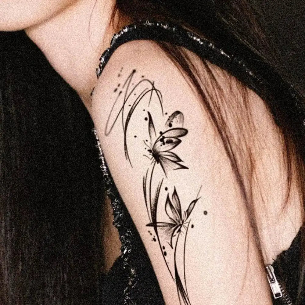 Colorful butterflies tattoo sticker on arm, small 15x6cm design