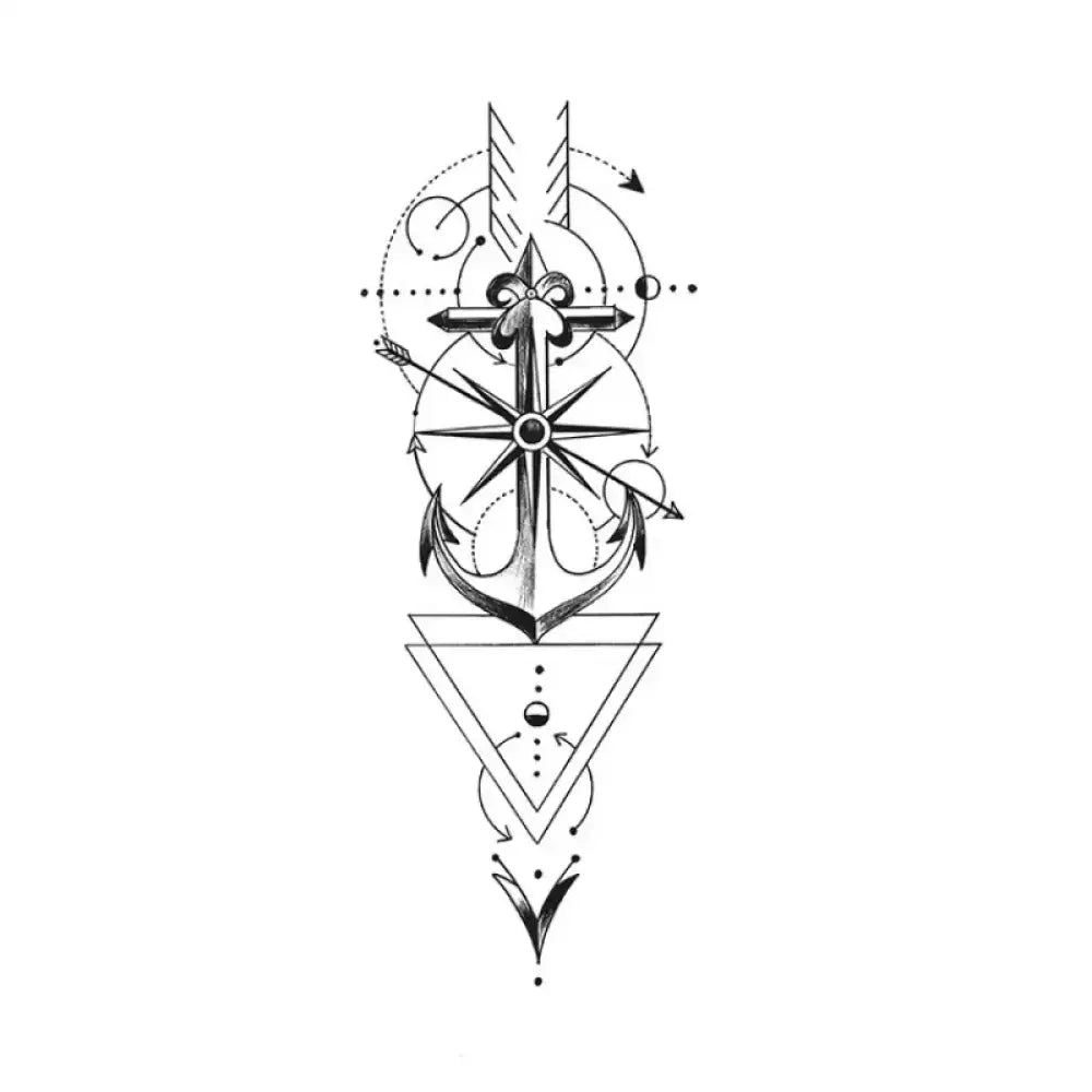 Stylized anchor compass rose tattoo sticker design