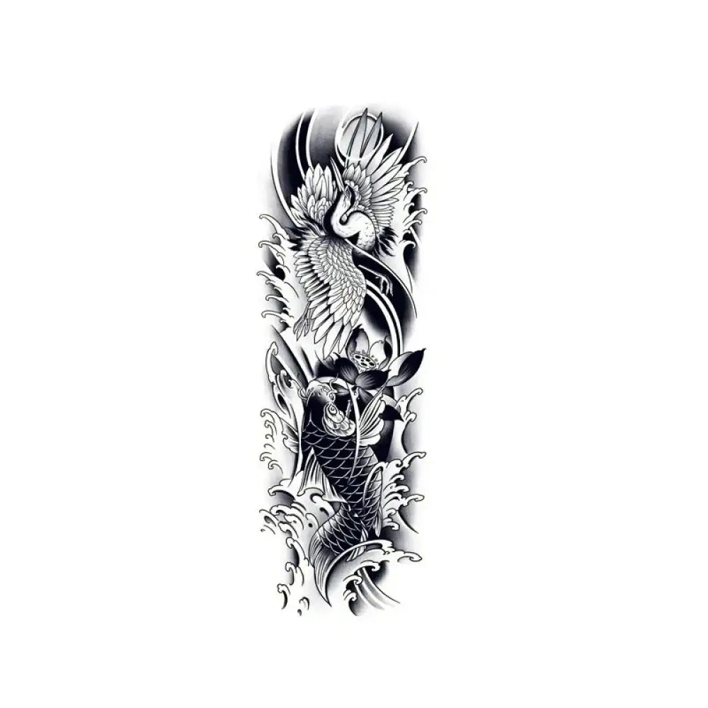 Black and white Crane & Koi Fish koi fish tattoo sticker