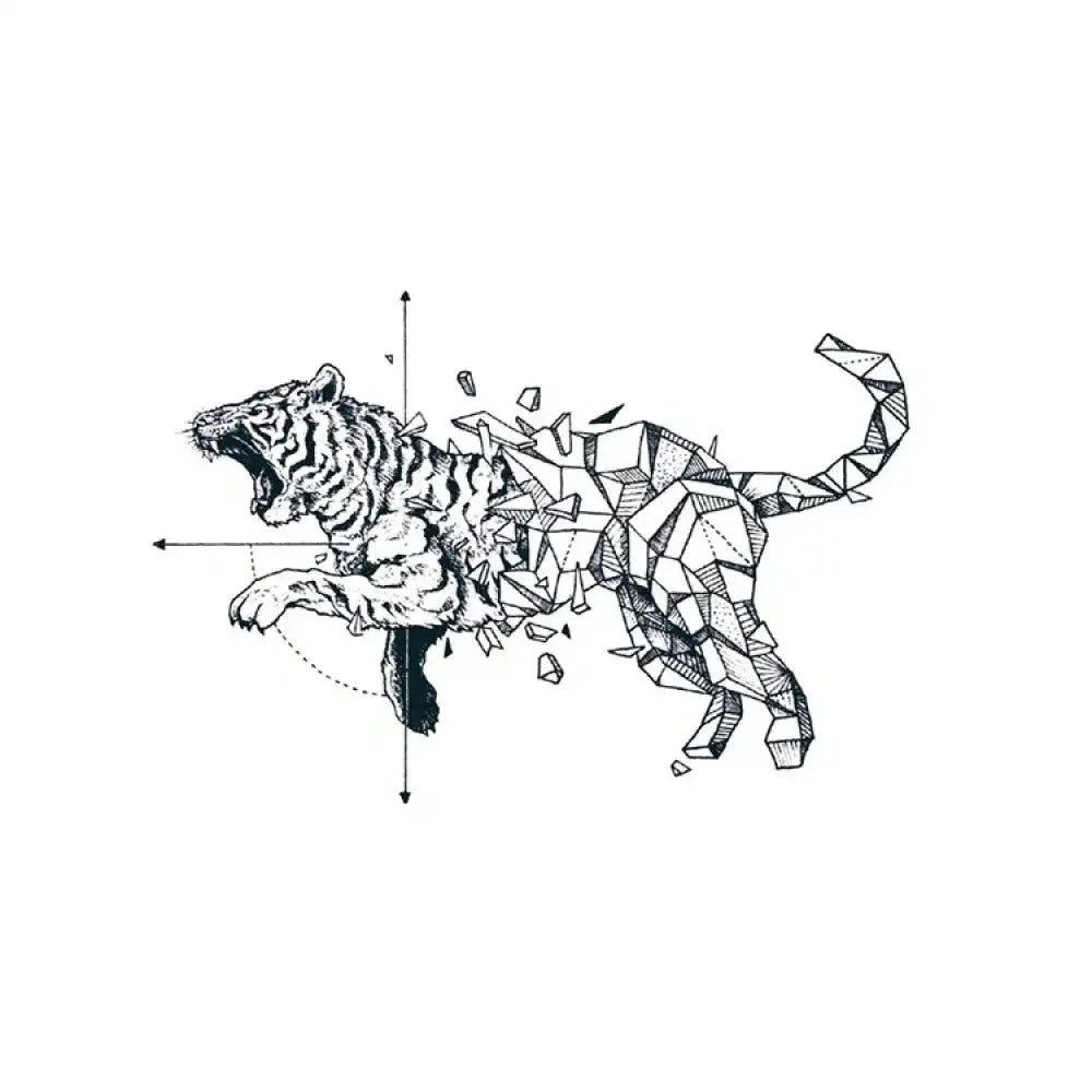 Crystal Tiger: roaring tiger from realistic to geometric tattoo sticker design
