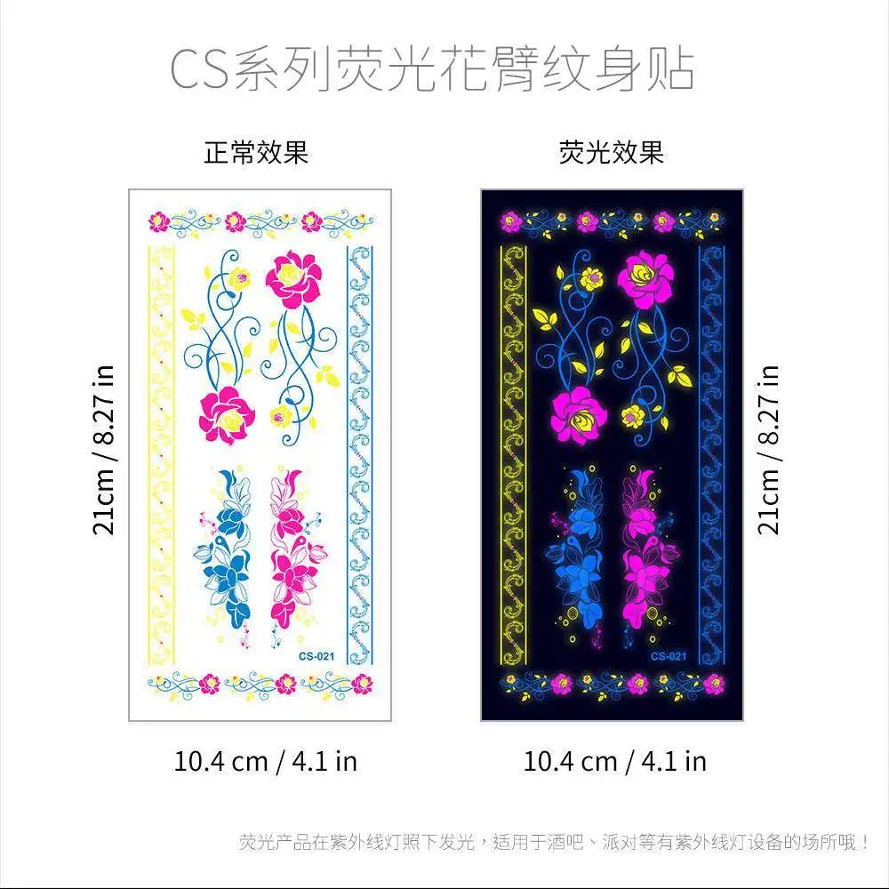 Dark Graffiti GZ fluorescent small temporary tattoos in pink, blue, purple on black