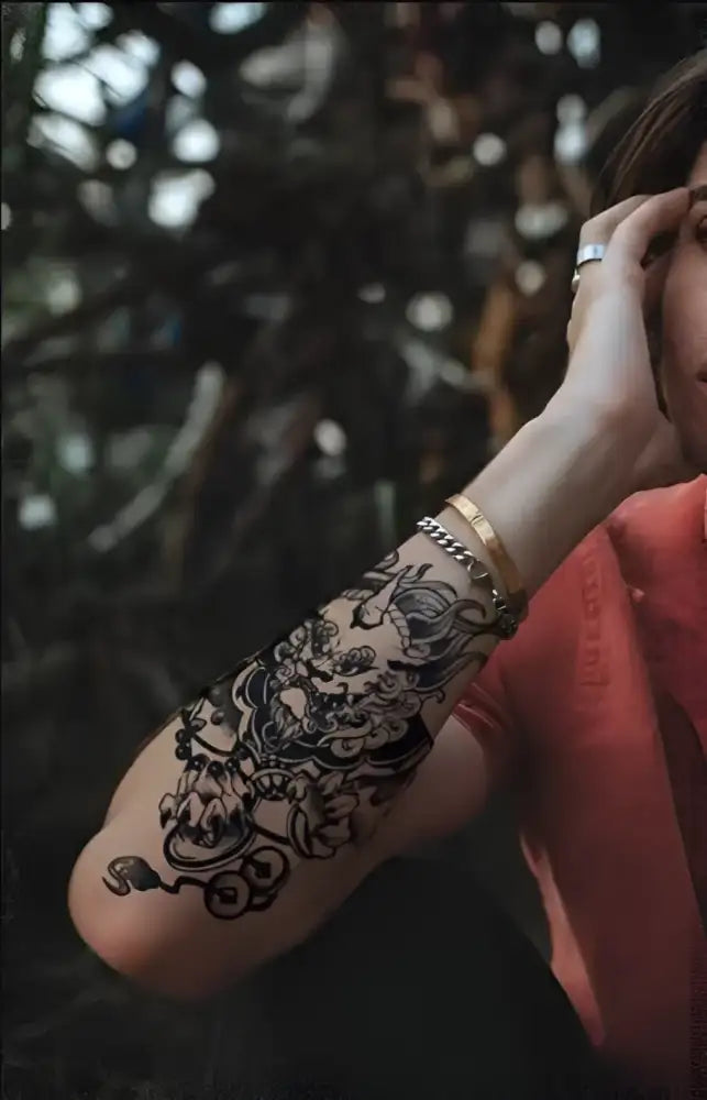 Black Demon Slayer floral tattoo sticker sleeve, 17x10cm small tattoo