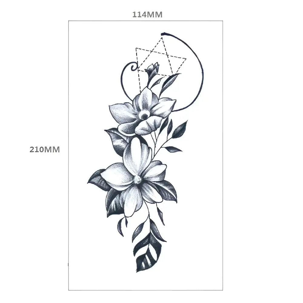 Detailed rose temporary tattoo featuring monochromatic floral and geometric design