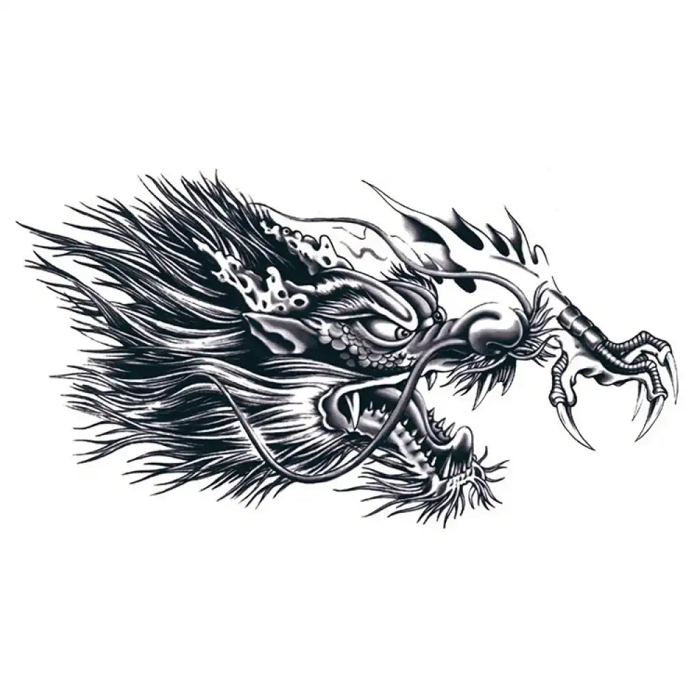 Black and white Dragon’s Rage 1 fierce dragon head tattoo sticker design