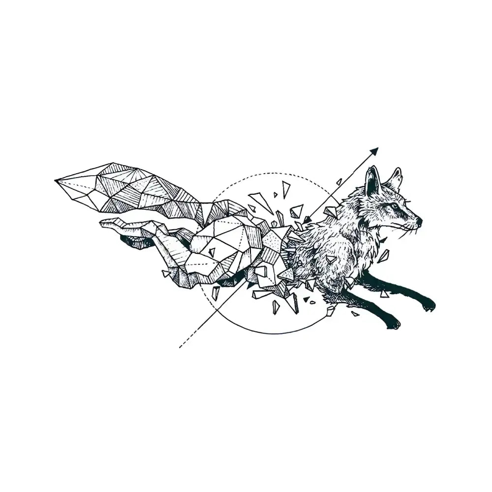 Stylized dreamcatcher wolf with geometric shattering fox body tattoo sticker
