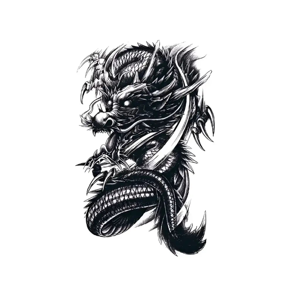 Black and white eastern dragon tattoo sticker, small temporary design