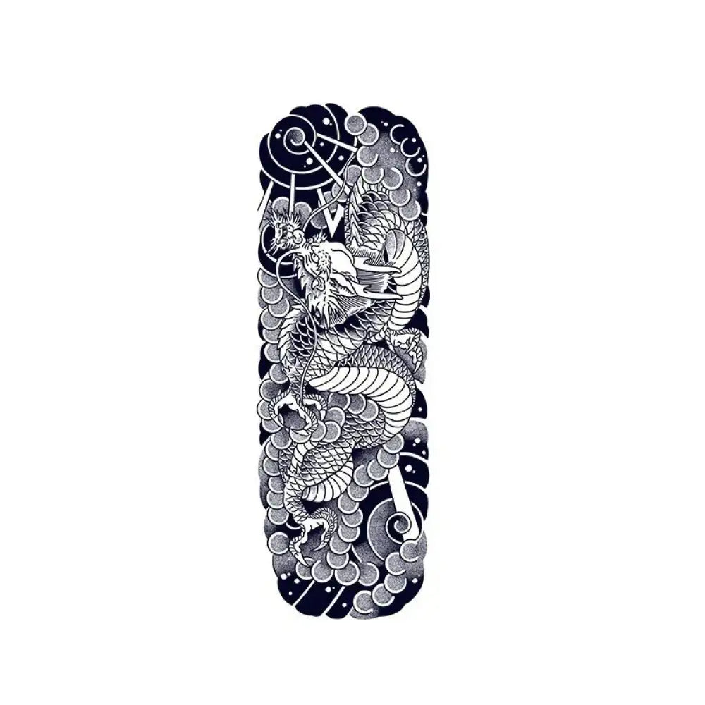 Black and white Eastern Dragon Ukiyo-e full-sleeve tattoo sticker