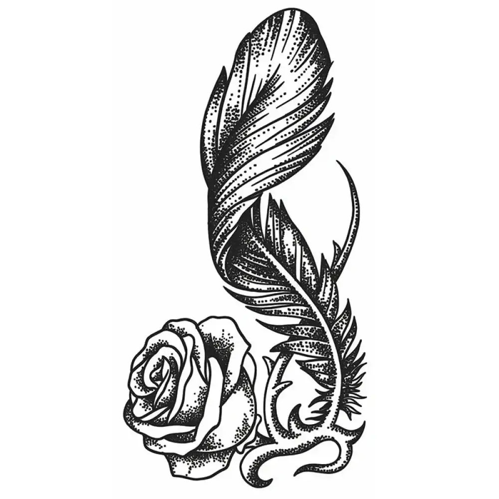 Black and white feather rose small tattoo sticker design