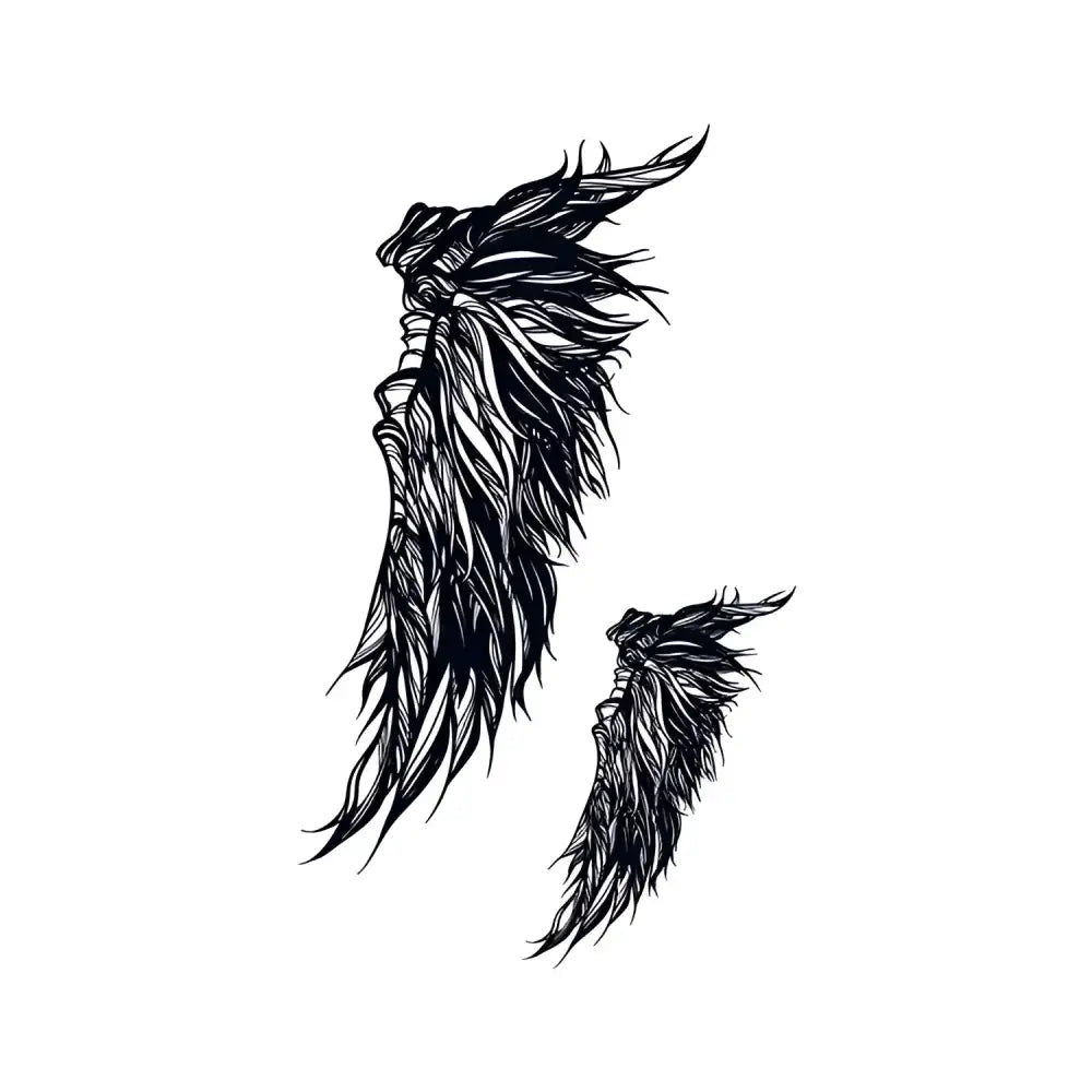 Stylized black feather wing tattoo sticker design