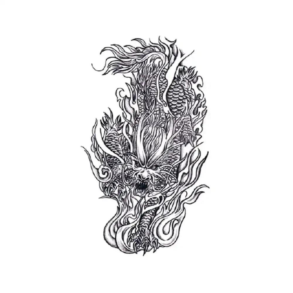 Fierce black and white Fire Kylin dragon sketch for small tattoo designs