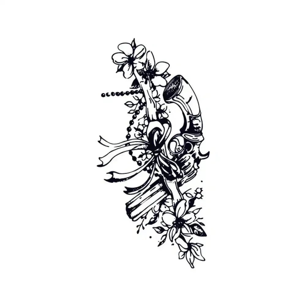 Decorative black and white flowers tie with smoking pipe illustration