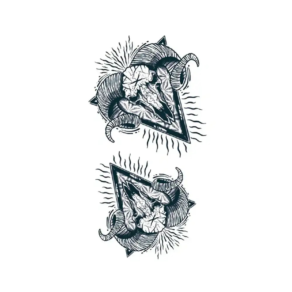 Two matching goat skull tattoo stickers with ram skull in triangle