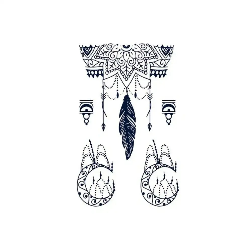 Intricate black henna jewelry bundle with mandala, feather, moon designs