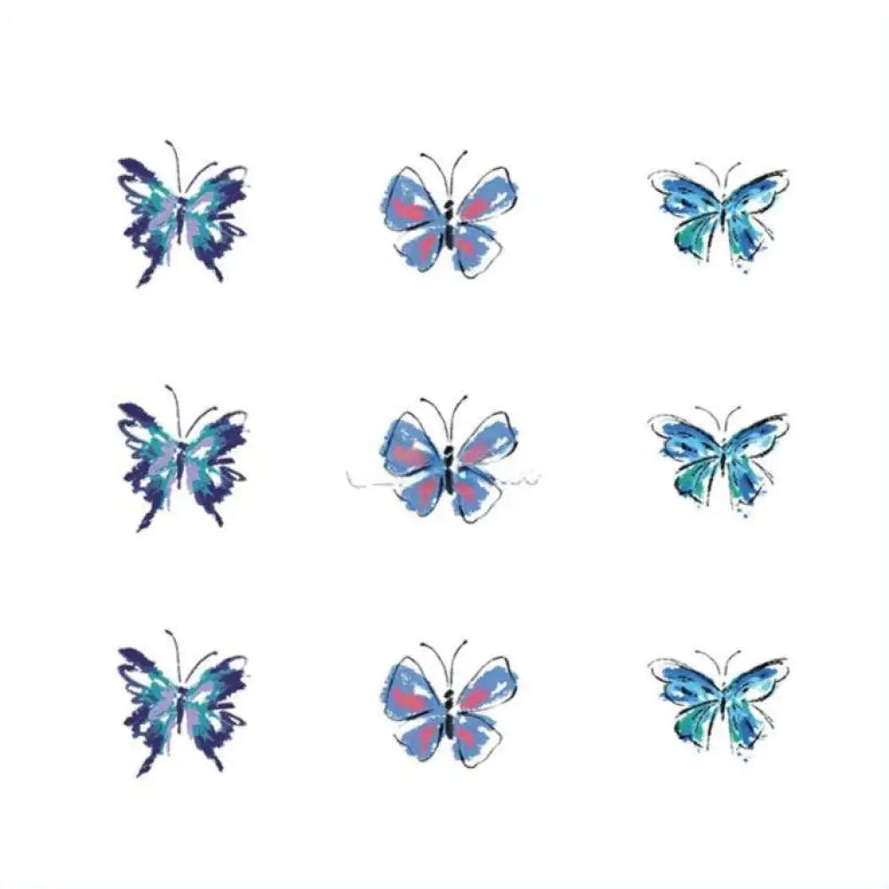 Small iris japonica temporary tattoo sticker with blue purple watercolor butterflies