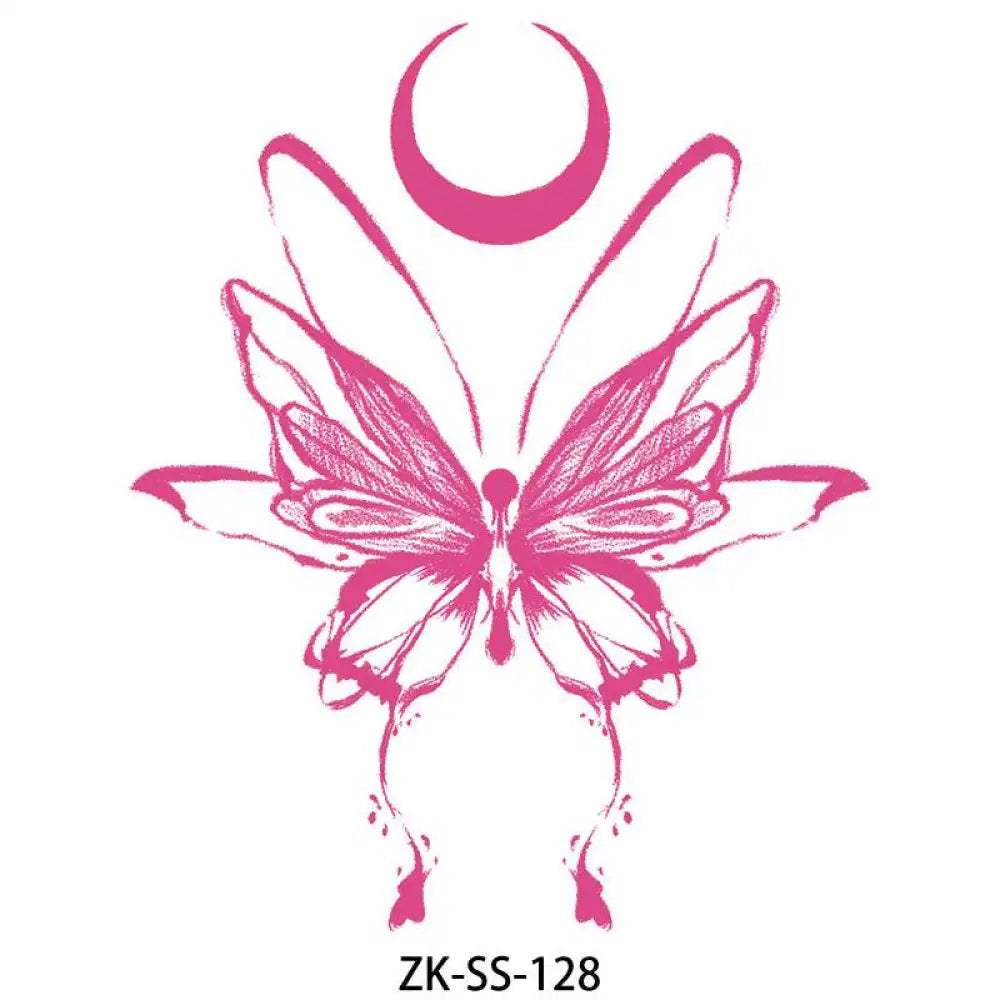 Pink butterfly and crescent moon tattoo sticker from Ivory Floral small tattoo collection